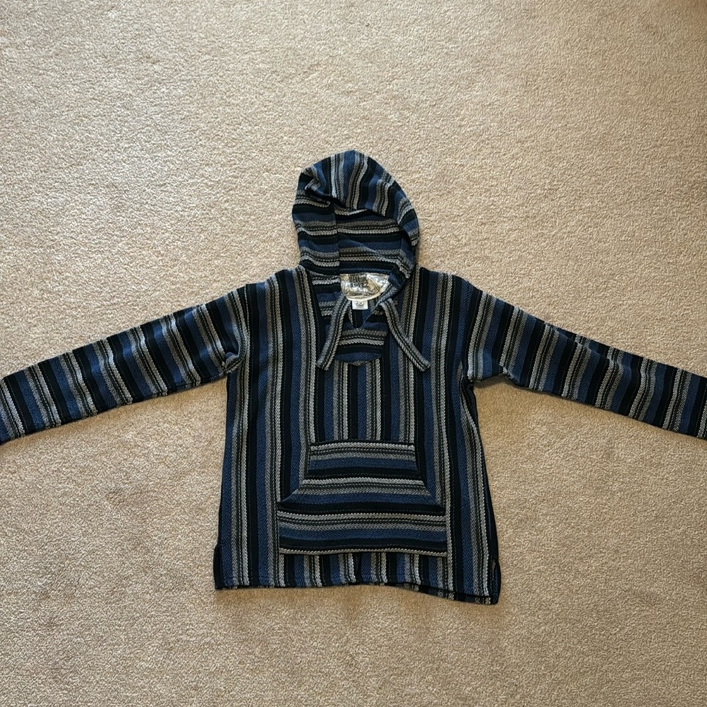 Original Senor Lopez Hoodie Men’s Medium Blue Black Woven Surf Drug Rug